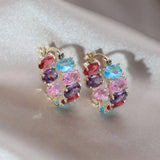 14K Plated Oval Zircon Hoop Earrings for Women