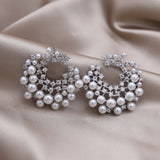 Delicate Copper Set Zircon Pearl Moon Earrings