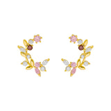 Copper Inlay Zircon Flower Leaf Earrings