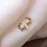 Copper Inlay Zircon Flower Leaf Earrings