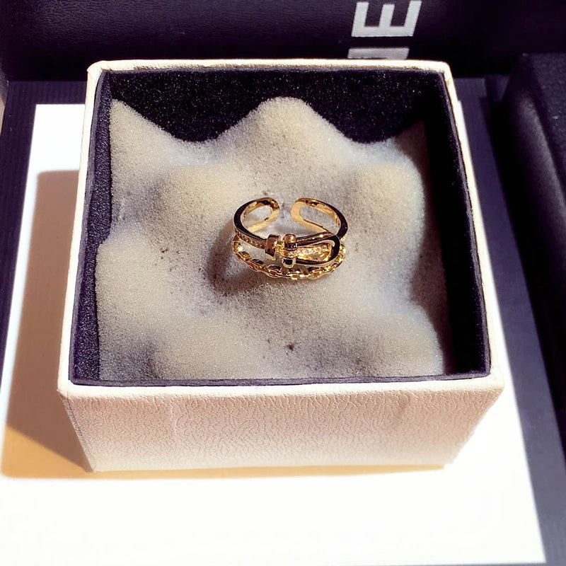 Micro Inlaid Top Crystal Rings Plated 14k Real Charm Open Ring