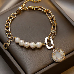 Smiling Face Baroque Pearl Splicing Bracelet Women's Temperament