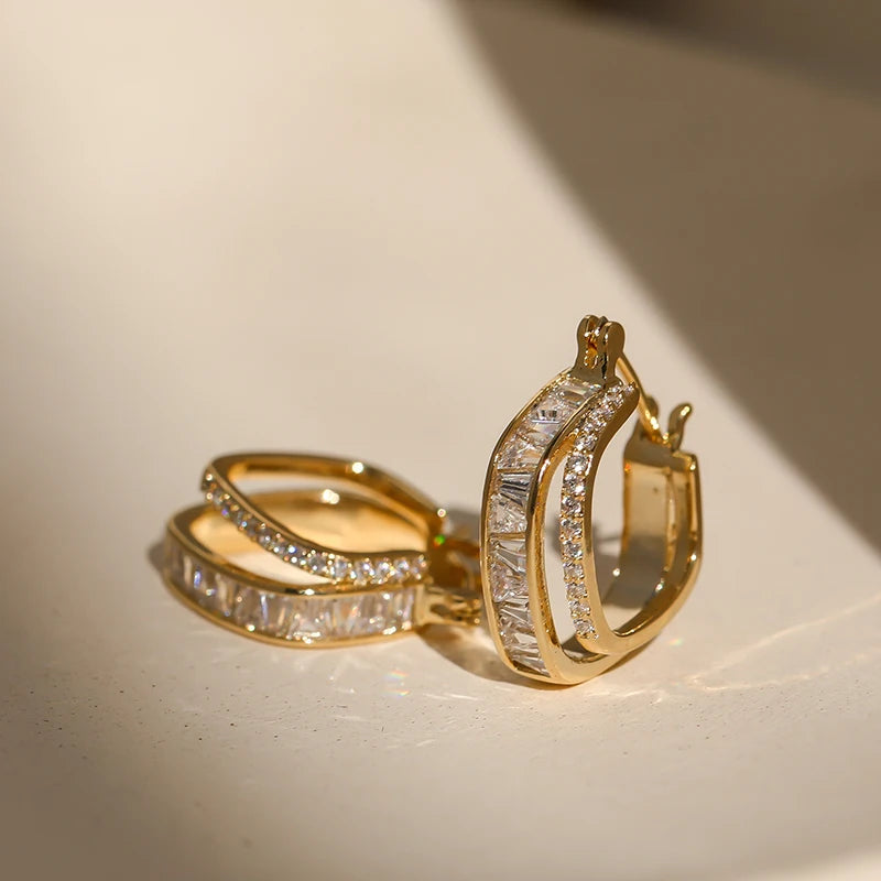 14K Plated Zircon Square Earrings for Women