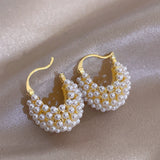 U Shape Pearl Stud Earrings Plated Jewelry for Women