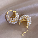 U Shape Pearl Stud Earrings Plated Jewelry for Women