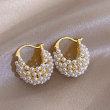 U Shape Pearl Stud Earrings Plated Jewelry for Women