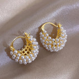 U Shape Pearl Stud Earrings Plated Jewelry for Women