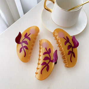 Brown Flower Acetate Hair Claw Clip Fancy Shark Clip