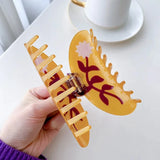 Brown Flower Acetate Hair Claw Clip Fancy Shark Clip