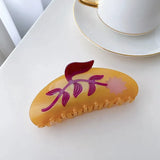 Brown Flower Acetate Hair Claw Clip Fancy Shark Clip