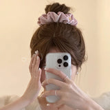Pink & Green Velvet Elastic Hair Scrunchies