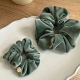 Pink & Green Velvet Elastic Hair Scrunchies