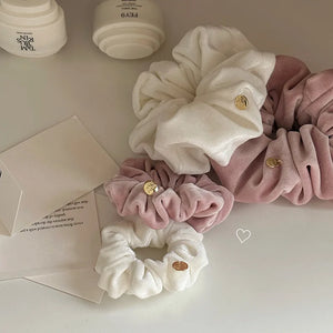 Pink & Green Velvet Elastic Hair Scrunchies