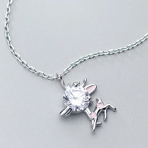 Christmas Deer Pendant Necklace Women's Clavicle Chain Silver 925