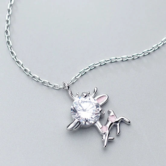 Christmas Deer Pendant Necklace Women's Clavicle Chain Silver 925