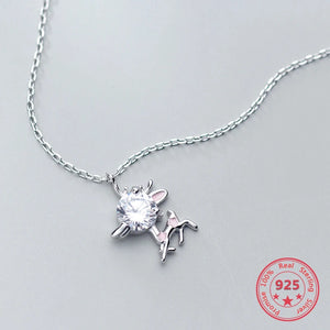 Christmas Deer Pendant Necklace Women's Clavicle Chain Silver 925