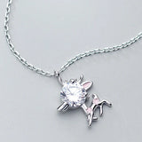 Christmas Deer Pendant Necklace Women's Clavicle Chain Silver 925