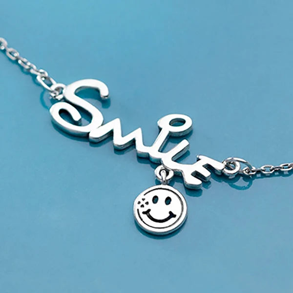 Silver 925 Smile Face Pendant Choker Necklace Jewelry