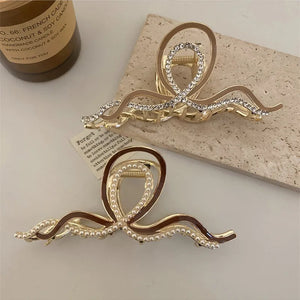 Geometric Rhinestone Pearl Hair Clip Claw for Women