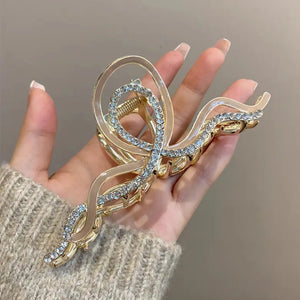 Geometric Rhinestone Pearl Hair Clip Claw for Women