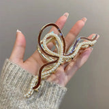 Geometric Rhinestone Pearl Hair Clip Claw for Women