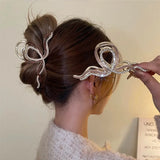 Geometric Rhinestone Pearl Hair Clip Claw for Women