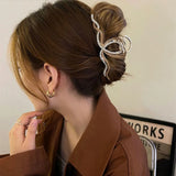 Geometric Rhinestone Pearl Hair Clip Claw for Women
