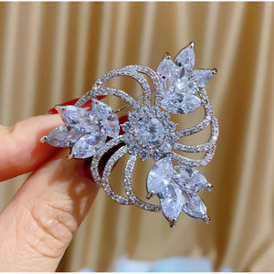 High-end Zircon Three Leaf Grass Brooch Pin for Women