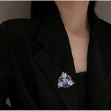 High-end Zircon Three Leaf Grass Brooch Pin for Women