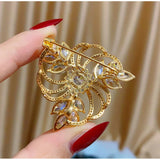 High-end Zircon Three Leaf Grass Brooch Pin for Women