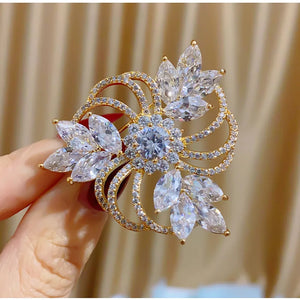 High-end Zircon Three Leaf Grass Brooch Pin for Women