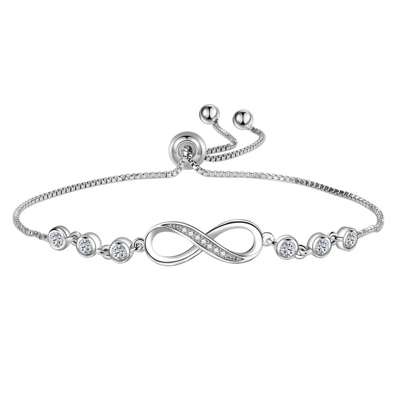 Crystal Infinity 8 Pendant Bracelet Rhinestone S925 Silver Plated Bangle
