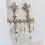 Silver Crystal Pearl Cross Dangle Earrings For Women Party Jewelry