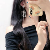 Silver Crystal Pearl Cross Dangle Earrings For Women Party Jewelry