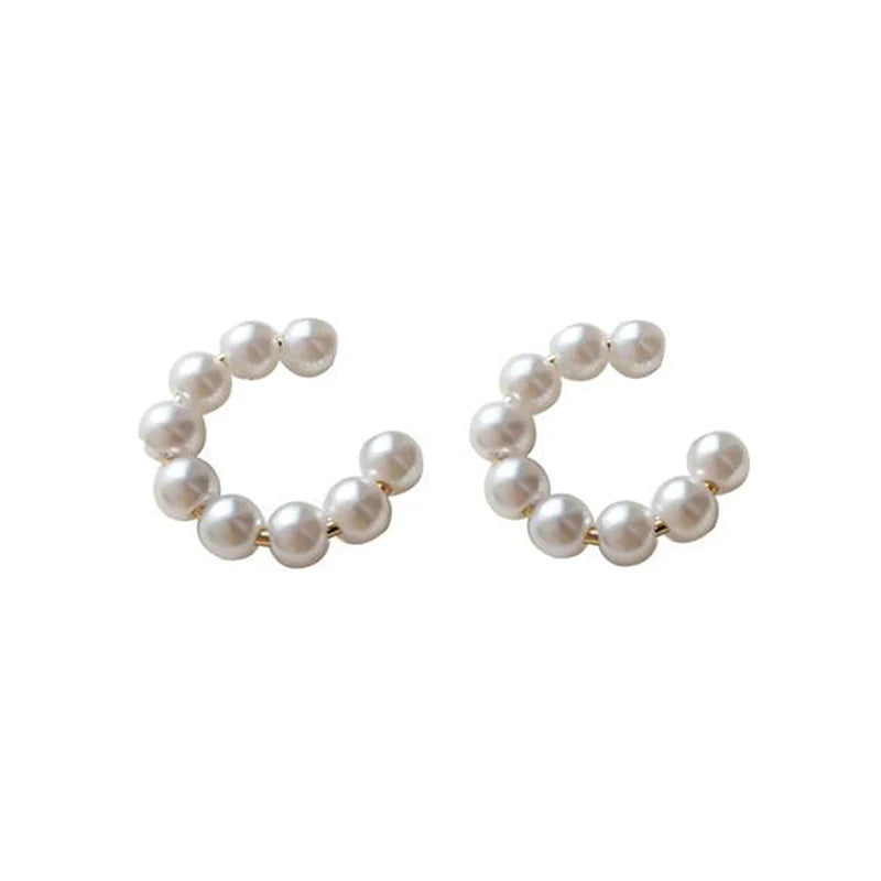 Pearl Ear Cuff Clip Earrings C-shaped Non-Piercing Minimalist Women Jewelry