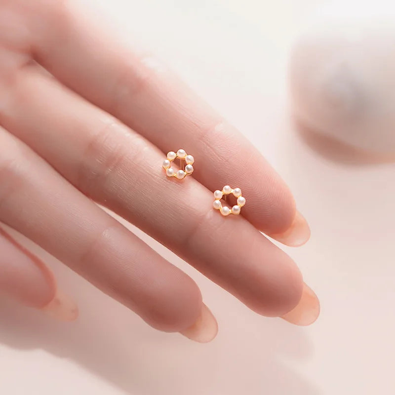 925 Silver Pearl Stud Earrings Romantic Round Earring For Women Jewelry