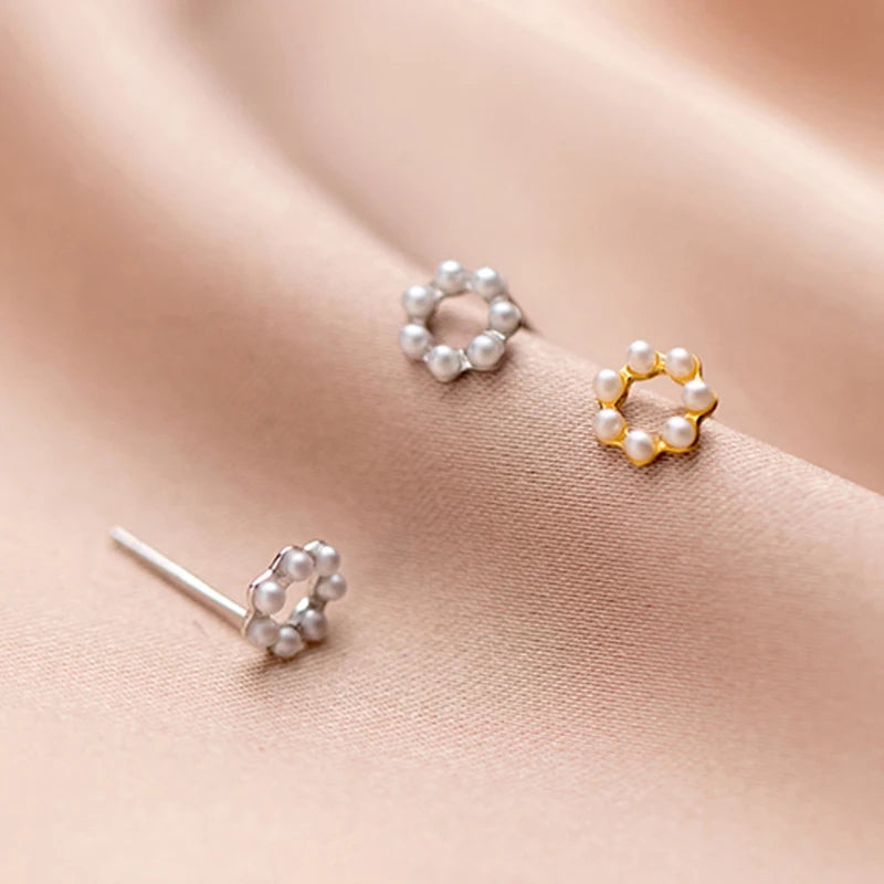 925 Silver Pearl Stud Earrings Romantic Round Earring For Women Jewelry
