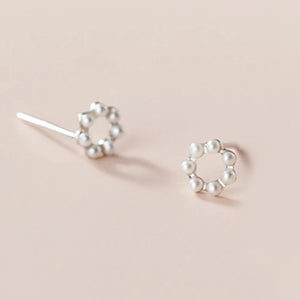 925 Silver Pearl Stud Earrings Romantic Round Earring For Women Jewelry