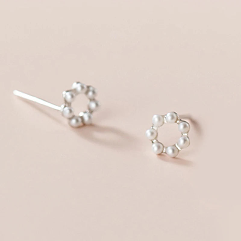 925 Silver Pearl Stud Earrings Romantic Round Earring For Women Jewelry