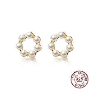 925 Silver Pearl Stud Earrings Romantic Round Earring For Women Jewelry