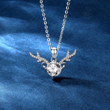 2Ct Moissanite Elk Deer Necklace Sterling Silver 925 Female Wedding Gift
