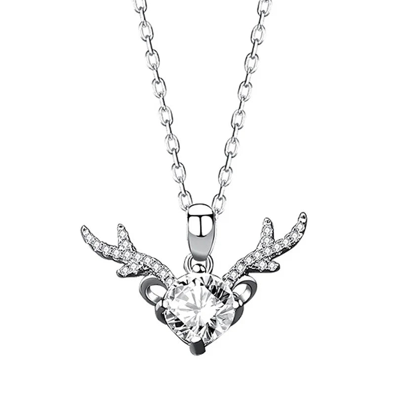 2Ct Moissanite Elk Deer Necklace Sterling Silver 925 Female Wedding Gift