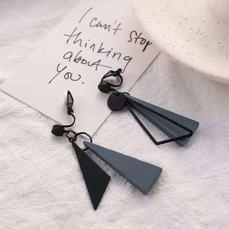 Geometric Clip on Earrings Retro Tassel Ear Clips Jewelry