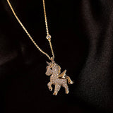 Personality Rhinestones Unicorn Pendant Necklace Sweet Girl Women Jewelry