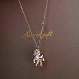 Personality Rhinestones Unicorn Pendant Necklace Sweet Girl Women Jewelry