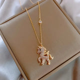 Personality Rhinestones Unicorn Pendant Necklace Sweet Girl Women Jewelry