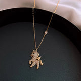 Personality Rhinestones Unicorn Pendant Necklace Sweet Girl Women Jewelry