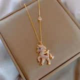Personality Rhinestones Unicorn Pendant Necklace Sweet Girl Women Jewelry