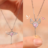 Crystal Angel Wings Heart Pendant Necklace and Wing Earrings Set