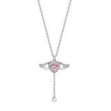 Crystal Angel Wings Heart Pendant Necklace and Wing Earrings Set